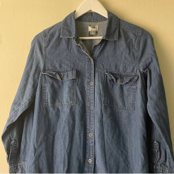 Old Navy Blue Soft Denim Jeans Button Down High Low Hem Dress w Collar - S - Picture 4 of 8